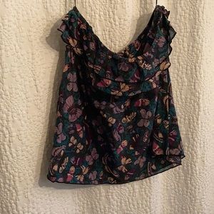 Butterfly print strapless top